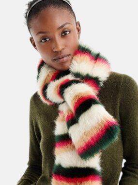 NWT J.CREW MULTICOLOR FAUX FUR STRIPED SCARF WINTER SOFT COZY